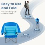 DUMOS Oversized Camping Chair for Adults - 450lbs Heavy Duty Folding Chair with Cup Holder & Side Pockets, Portable Chair for Camping, Fishing, Hiking, Picnic, Blue