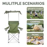 VINGLI Portable Folding Camping Chair with Canopy, Beach Chair with Canopy for Adult, Adjustable Sun Shade for Sport Event, Outdoor, Camping, Fishing-Green