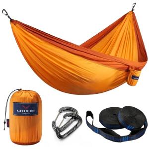 CHULIM Double Camping Hammock with Tree Hanging Kit and 12kn Aluminum Wiregate Carabiner. 118"L x 78"W,Lightweight Portable Camping Gear.Parachute Nylon Hammock for Camping,Travel,Backpacking,Beach.