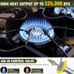 BSETFIRE 3 Burner Camping Stove, 225,000 BTU Propane Stove with Detachable Windscreen, 20 PSIG Regulator & Removable Legs for Outdoor Cooking, Canning & BBQ