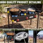 BSETFIRE 3 Burner Camping Stove, 225,000 BTU Propane Stove with Detachable Windscreen, 20 PSIG Regulator & Removable Legs for Outdoor Cooking, Canning & BBQ