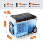 OLIXIS Portable Car Refrigerator, 42QT Dual-Zone Electric Cooler for Vehicles with Wheels & Cutting Board, -4℉-68℉ Freezer Smart Control via Bluetooth, Battery Protection, 12/24V DC & 100-240V AC