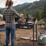 BSETFIRE 3 Burner Camping Stove, 225,000 BTU Propane Stove with Detachable Windscreen, 20 PSIG Regulator & Removable Legs for Outdoor Cooking, Canning & BBQ