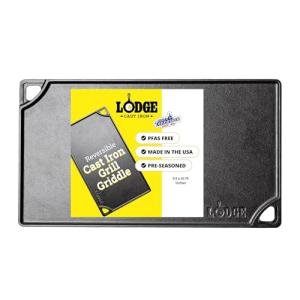 Lodge Reversible Cast Iron Grill/Griddle – 9.5 x 16.75 Inch Pre-Seasoned Cooking Surface – Flat & Ribbed Sides – Use on Stove, Grill, or Campfire – Made in the USA – Heavy-Duty, Black