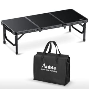 Anbte 3ft Low Folding Picnic Table, Thicker Aluminum Small Camping Table with Storage Bag, Portable Handle, Lightweight, for Camping Beach Party Picnic Floor, 34.2" x 15.7" x 10.3", Black