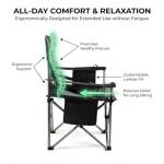 FAIR WIND Oversized Fully Padded Camping Chair with Lumbar Support, Heavy Duty Quad Fold Chair with Cooler Bag, Support 450 LBS, Black