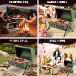 Portable Charcoal Grill, Tabletop Outdoor Barbecue Smoker, Small BBQ Grill for Outdoor Cooking Backyard Camping Picnics Beach by DNKMOR GREEN