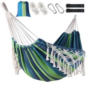 Double Hammock Portable Camping Hammocks for Hanging Hammock with Fringe Boho Indoor Outdoor Patio Backyard Hamacas para Adultos