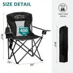 SAILARY 2PCS Collapsible Folding Camping Chairs Heavy Duty Lawn Foldable Chair with Cooler Bag, Storage Pocket, Waterproof Bag Outdoor Arm Sport Chair, Supports 325LBS, Black
