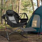 Ainfox Hammock Camping Chair with Footrest, Foldable Portable Rocking Chairs for Adults Outside Swinging Camp with Cup Holder Pillow for Outdoor Patio Poolside (Black)