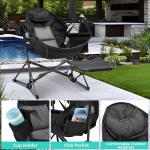 Ainfox Hammock Camping Chair with Footrest, Foldable Portable Rocking Chairs for Adults Outside Swinging Camp with Cup Holder Pillow for Outdoor Patio Poolside (Black)