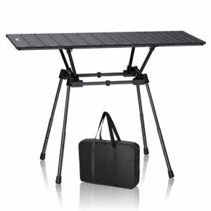 Anbte 3ft Roll Up Camping Table Max 27.5", 4 Adjustable Heights Aluminum Camping Table Foldable Waterproof with Carrying Bag, Lightweight, for Garden Picnic Outdoor Travel Beach, 35” X 16”, Black