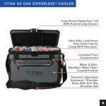 Titan by Arctic Zone Deep Freeze Cooler - 30 Can Zipperless Hardbody Cooler with Deep Freeze Insulation, HardBody Liner, and SmartShelf - Sharkskin Gray