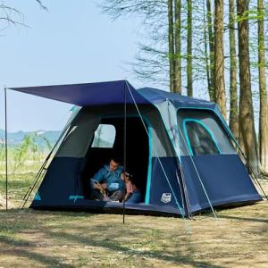 TIMBER RIDGE 6 Person Blackout Design Camping Tent, 60s Easy Setup Instant Cabin Tent for Family with Rainfly, Water-Resistant, 9' x 9' x 72" for Outdoor Adventures Gatherings