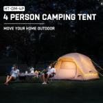 Happy Travel Camping Tent, 4 Person Dome Tents for Camping with Rainfly, Waterproof Clip Easy Setup Portable Family Tent with Mesh Windows, 20% More Headroom Backpacking Tents for Camping & Hiking