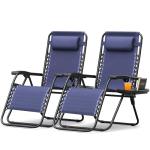 Homall Zero Gravity Chair Patio Folding Lawn Outdoor Lounge Gravity Camp Reclining Lounge Chair with Cup Holder Pillows for Poolside Backyard and Beach Set of 2 (Blue)