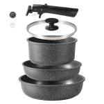 CAROTE Nonstick Cookware Sets, Non Stick Pots and Pans Set Detachable Handle, Kitchen Cookware Sets with Removable Handle, Stackable RV Cookware for Campers, Oven Safe, Midnight Black, 5pcs