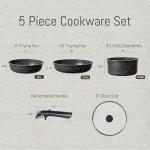 CAROTE Nonstick Cookware Sets, Non Stick Pots and Pans Set Detachable Handle, Kitchen Cookware Sets with Removable Handle, Stackable RV Cookware for Campers, Oven Safe, Midnight Black, 5pcs