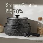 CAROTE Nonstick Cookware Sets, Non Stick Pots and Pans Set Detachable Handle, Kitchen Cookware Sets with Removable Handle, Stackable RV Cookware for Campers, Oven Safe, Midnight Black, 5pcs