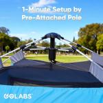Golabs 2-3 Person Camping Tent w/ 9.5x8.5 ft Canopy, 3-Minute Setup by Pre-Attached Pole, PU1500mm Waterproof, 4 Side Mesh Tent Top & Door & Ventilation, Portable Family Tent w/Carry Bag&Pocket &Hook