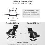 Wildhiker Portable High Back Folding Camping Chairs – Compact with Dual Sitting Modes, Pillow, Arm Pads and Side Pockets – Lightweight Chair for Motorcycle, RV, Festival, Travel – Black