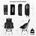 Wildhiker Portable High Back Folding Camping Chairs – Compact with Dual Sitting Modes, Pillow, Arm Pads and Side Pockets – Lightweight Chair for Motorcycle, RV, Festival, Travel – Black