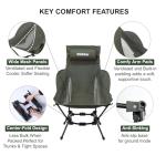 Wildhiker Portable High Back Folding Camping Chairs – Compact with Dual Sitting Modes, Pillow, Arm Pads and Side Pockets – Lightweight Chair for Motorcycle, RV, Festival, Travel – Black