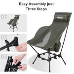 Wildhiker Portable High Back Folding Camping Chairs – Compact with Dual Sitting Modes, Pillow, Arm Pads and Side Pockets – Lightweight Chair for Motorcycle, RV, Festival, Travel – Black