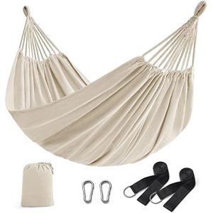 SONGMICS Double Hammock, 98.4 x 59.1 Inches, 660 lb Load Capacity, with Compression Bag, Mounting Straps, Carabiners, for Terrace, Balcony, Garden, Outdoor, Camping, Beige UGDC15M