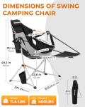 KingCamp Camping Chairs, Oversized Hammock Chairs, Folding Rocking Chairs, Aluminum Adjustable Back Swing Chair, Chair with Removable Footrest Pillow Cup Holder for Outdoor Beach Lawn (Black/Grey)