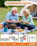 Fitense 22Pcs Camping Cookware Mess Kit for 2, Lightweight Camping Kitchen Pots and Pans Set, Portable Camping Essentials for Backpacking, Camping Cooking Hiking and Picnic