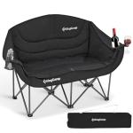 KingCamp Double Camping Chair, Oversized Heavy Duty 660lbs Loveseat for Adults Portable Folding XL 2 Person Couch Padded Comfortable Two Seat with Cup Holder for Outdoor Lawn Backyard, Black