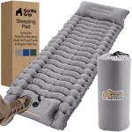 GORILLA GRIP Slip-Resistant Inflatable Sleeping Pad, Puncture Resistant Lightweight Camping Mattress, Foot Pump, Air Mats for Travel Backpacking, Inflating Bed Camp Sleep Pads for Tent, Gray