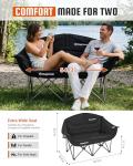 KingCamp Double Camping Chair, Oversized Heavy Duty 660lbs Loveseat for Adults Portable Folding XL 2 Person Couch Padded Comfortable Two Seat with Cup Holder for Outdoor Lawn Backyard, Black