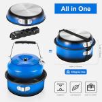 Odoland 5pcs Camping Cookware Non-Stick Camping Pot and Pan Set with Kettle and Removable Handle for Hiking Backpacking and Picnic(Blue)