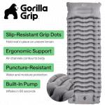 GORILLA GRIP Slip-Resistant Inflatable Sleeping Pad, Puncture Resistant Lightweight Camping Mattress, Foot Pump, Air Mats for Travel Backpacking, Inflating Bed Camp Sleep Pads for Tent, Gray