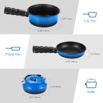 Odoland 5pcs Camping Cookware Non-Stick Camping Pot and Pan Set with Kettle and Removable Handle for Hiking Backpacking and Picnic(Blue)