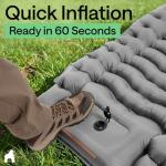 GORILLA GRIP Slip-Resistant Inflatable Sleeping Pad, Puncture Resistant Lightweight Camping Mattress, Foot Pump, Air Mats for Travel Backpacking, Inflating Bed Camp Sleep Pads for Tent, Gray