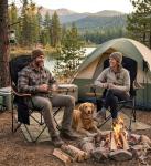 FAIR WIND Oversized Fully Padded Camping Chair, Heavy Duty Quad Fold Chair Arm Chair Support 350 LBS with Cup Holder, Collapsible Lumbar Back Chair Portable for Outdoor, Black