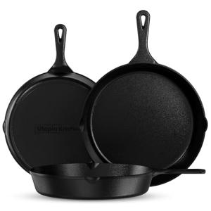 Utopia Kitchen Saute Fry Pan - Pre-Seasoned Cast Iron Skillets Set 3-Piece Frying Pan comprised of 6", 8", and 10" Cast Iron Pan - Easy Use in the Oven, Stove, Grill, or Campfire - Black