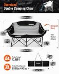 KingCamp Double Camping Chair XL Oversized for Adults, Folding Camping Loveseat for Outdoor Lawn Beach, 2 Person Portable Padded Camping Chair Heavy Duty 660LBS Support with Cup Holder, Black&Grey