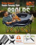 KingCamp Double Camping Chair XL Oversized for Adults, Folding Camping Loveseat for Outdoor Lawn Beach, 2 Person Portable Padded Camping Chair Heavy Duty 660LBS Support with Cup Holder, Black&Grey