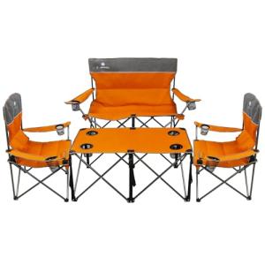 CAMPHILL Camping Set of 4 including Table. Heavy Duty Outdoor Folding Chairs with Cup Holder. Collapsible, Includes One Sofa & Two Single Chairs, Plus Camping Table