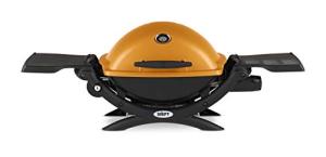 Weber Q1200 Liquid Propane Portable Gas Grill, Orange – 1‑Burner Travel and Camping Grill with Cast‑Iron Grates & Electronic Ignition (8,500 BTU Burner)