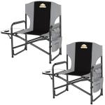 Colegence Oversized Directors Camping Chair Set of 2 Support 600 LBS, Heavy Duty Folding Outdoor Chairs with Detachable Side Pocket and Adjustable Side Table for Outside Beach,Lawn,Fishing (Black)