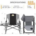 Colegence Oversized Directors Camping Chair Set of 2 Support 600 LBS, Heavy Duty Folding Outdoor Chairs with Detachable Side Pocket and Adjustable Side Table for Outside Beach,Lawn,Fishing (Black)