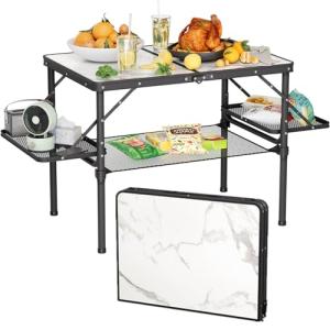 Titanker Folding Camping Table 3ft, Folding Picnic Table, Camp Tables Portable, 50% Extra Side Space, Outdoor Patio Table, RV/Car Camping Essentials, Aluminum Light & Solid