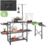 VEVOR Camping Kitchen Table with Sink, Aluminum Folding Portable Outdoor Cook Station, 2 Shelves & Carrying Bag for Picnic BBQ Beach Traveling