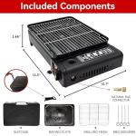 Portable Butane Stove - Compact Gas Grill Stove with Detachable Grate + Durable Carry Case | Dual Fuel Tabletop BBQ for Camping, Korean BBQ, Tailgating | Fast Stainless Steel Outdoor Cooker