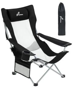 Sportneer Portable Beach Chair for Adults - Position Recliner with Cup Holder, Side Pocket & Carry Bag, Compact Folding Chair with Lumbar Support for Camping, Beach, Festivals